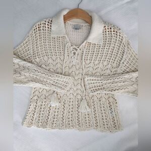American Eagle Outfitters crochet crop top sweater blouse NWOT color cream